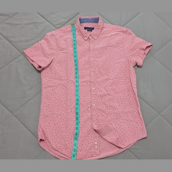 Zara Man Cotton Pink Floral Polka Dot Button Down Short Sleeve Shirt, size M/L - Picture 8 of 9